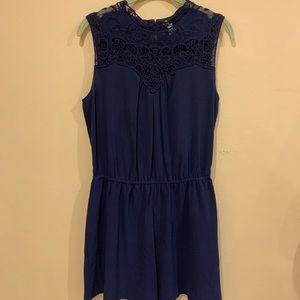 Xhilaration Navy Blue Lace Romper— Size Large